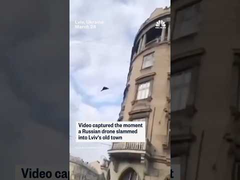Video captured the moment a Russian drone slammed into Lviv's old town