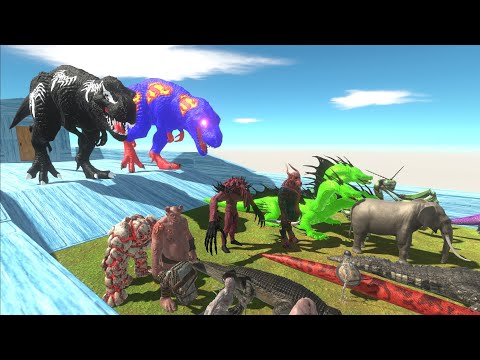 Escape from VENOM & SUPERMAN T-REX TEAM - Animal Revolt Battle Simulator Escape From Monster