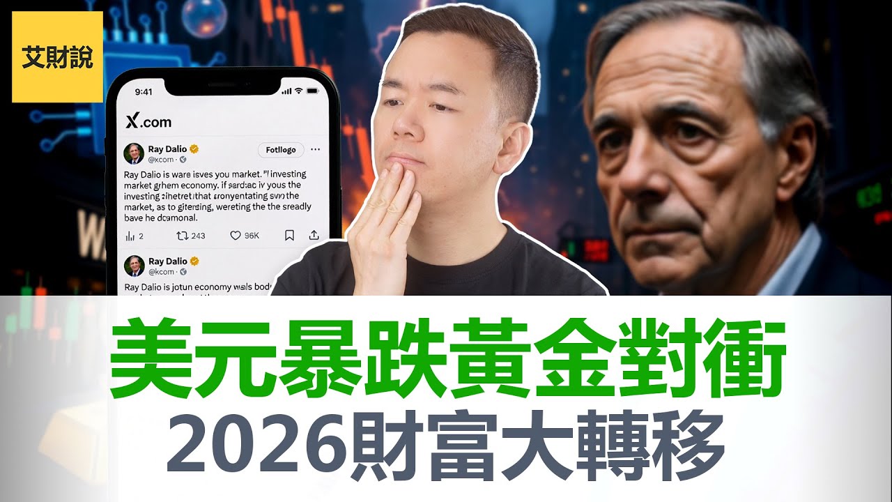 达里奥(Ray Dalio)重磅警告：AI泡沫已到80%临界点！美元对黄金暴跌39%！黄金才是终极对冲资产! 2026年财富大洗牌你准备好了吗【艾财说180】