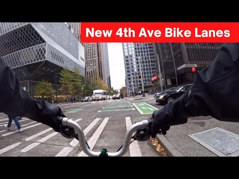 New 4th Ave Bike Lanes [Seattle Bike Tour][4K]