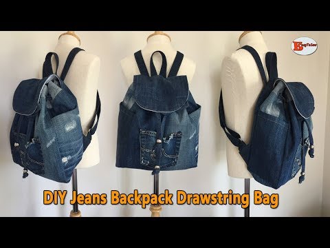 DIY JEANS BACKPACK | JEANS DRAWSTRING BAG | DIY BAG OUT OF OLD JEANS | BAG SEWING TUTORIAL