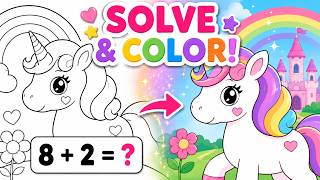 Unicorn Math Coloring for Kids 🦄 | Solve & Color Addition Adventure
