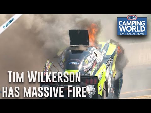 Tim Wilkerson walks away from MASSIVE fire at Pep Boys NHRA Nationals