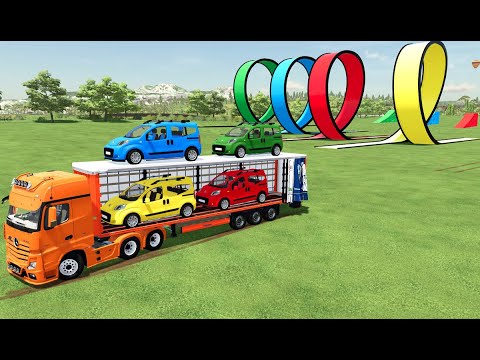 TRANSPORTING COLORED FİAT  FİORİNO WITH MERCEDES TRUCK ! Farming Simulator 22 !