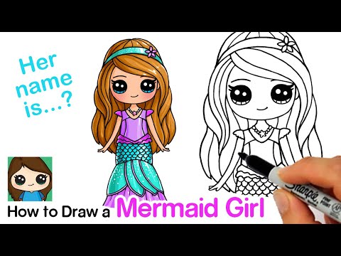 How to draw a mermaid cute girl easy