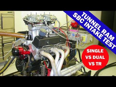 HOW MUCH POWER IS A SBC TUNNEL RAM WORTH? 355 SBC INTAKE TEST-TUNNEL RAM VS RPM AIR GAP VS VICTOR JR