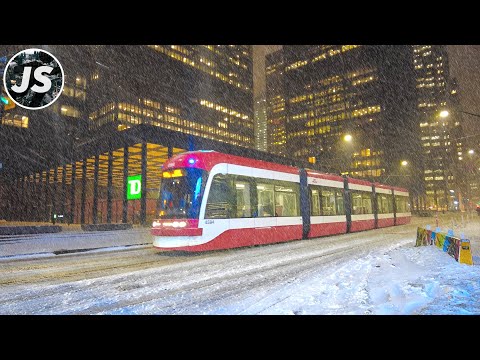 Battling Wind & Snow on Bay Street | Toronto Night Walk (Feb 2023)