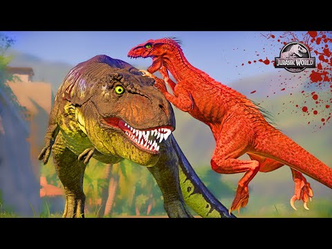 Tyrannosaurus Rex vs Cerallosaur vs Spinosaurus vs Giganotosaurus vs Indoraptor Dinosaurs Fighting