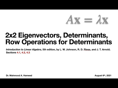 MATH 2010 Matrix Algebra Lecture 8 (Eigenvectors and Determinants)