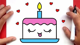 كيف ترسم كعكة كيوت خطوة بخطوة رسم سهل تعليم الرسم للمبتدئين cute cake drawing