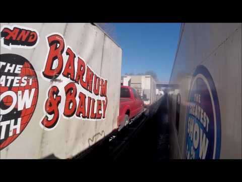 Ringling Brothers Blue and Red unit trains passing each other
