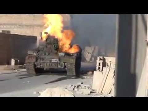 رصد احتراق دبابة لقوات النظام بعد استهدافها وتدميرها من قبل كتيبة الزبير بن العوام  ضمن مجريات معركة السيطرة على حريتان