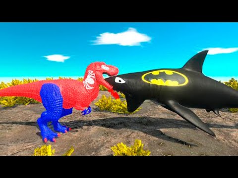 SPIDER-MAN VS BATMAN. T-REX VS SHARK - Animal Revolt Battle Simulator