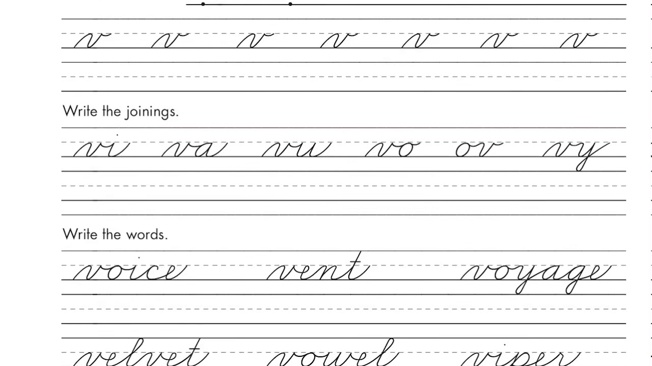 Lowercase Cursive v - Beginning Cursive 26