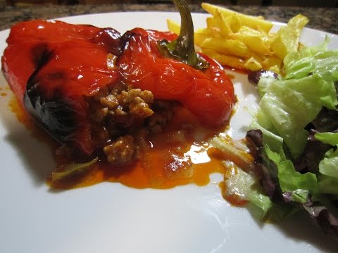 Pimientos rojos rellenos de carne picada al horno | Receta paso a paso