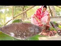 stingray fish(শঙ্কর মাছ)!!amazing big size sea fish cutting skill & cooking masala fish curry recipe