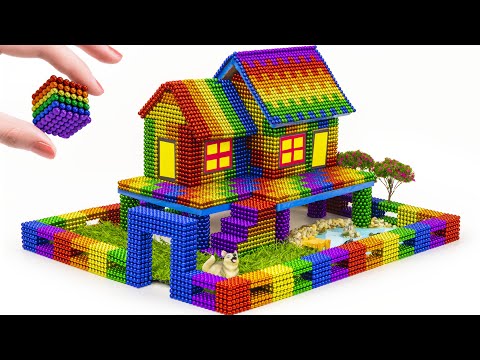 Challenge To Build a Dog House on Stilts a Fenced-in Pool Outdoor Stairs From Magnetic Balls| ASMR