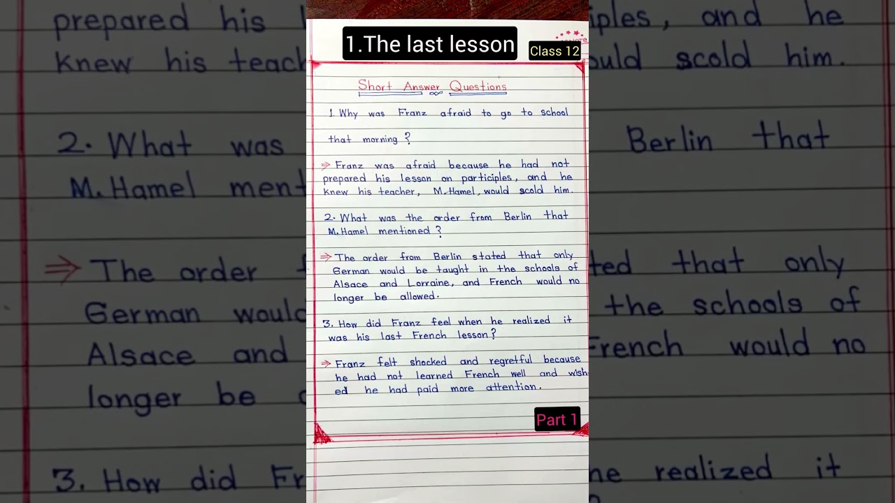 The Last Lesson question answer | English Question Answer class 12 | Class 12 English |