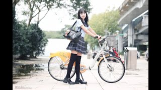 [4K] 熊醬-制服美少女騎腳踏車 ubike, 교복 미소녀, Schoolgirl in uniform