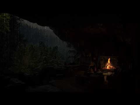 Warm Yourself In The Cave Under The Rain And Thunder Of The Night In The Forest And Sleep Soundly 🌧️