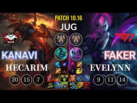 JDG Kanavi Hecarim vs T1 Faker Evelynn Jungle - KR Patch 10.16