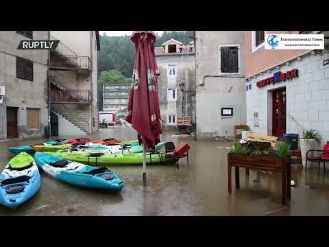 Drone captures boats floating in Obrovac streets as Zrmanja river floods to historic levels