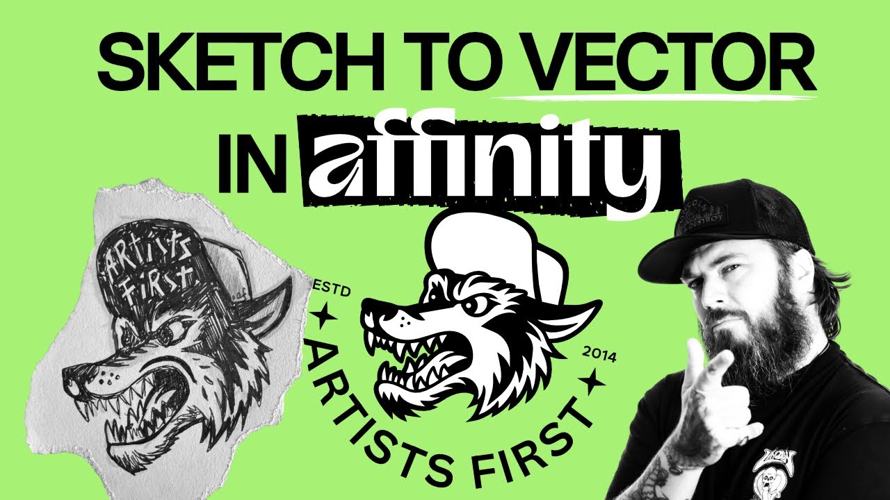Sketch to Vector in Affinity: Hand-Drawn Illustration (Wolf Badge)
