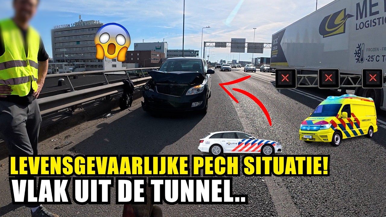 VOERTUIG STAAT OP LEVENSGEVAARLIJKE PLEK MET PECH..