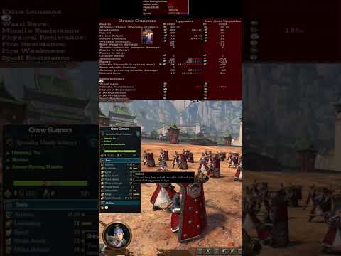 Total War: Warhammer 3 Cathay Crane Gunners before/after research/XP/redline skills