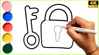 How to Draw a Lock and Key for Kids Step by Step | Easy Lock Drawing | Lock and Key Drawing Tutorial