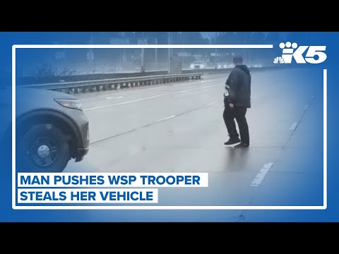 Man pushes WSP trooper down and steals her patrol vehicle