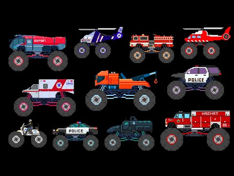 Monster Emergency Vehicles | Pixel Art Trucks and Police 8-Bit Chiptune