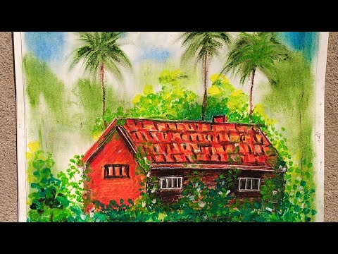 Beautiful ❤️ hut drawing using Doms oil pastel ❤️