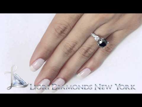 BDR-016 - 3.67 Carat Certified Natural Black Diamond Engagement Ring 14k White Gold