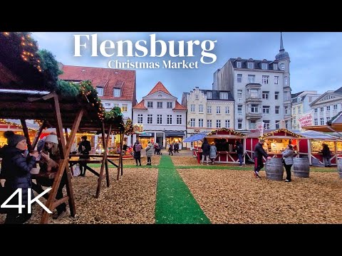 Flensburg, Alemanha Mercado de Natal e passeio a pé pela cidade - 4k Ultra HD