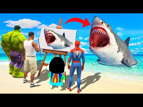 GTA 5 | GTA5 BUT WHATEVER SHARK SHINCHAN, FRANKLIN, SPIDERMAN & HULK THANOS DRAWS COMES TO REAL LIFE