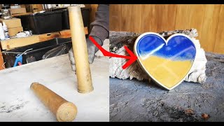 Crafting a Heart with Ukrainian Colors Using Giant Brass Bullet Shells