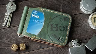 Making leather moneyclip wallet / card holder DIY Reverse Horween SHELL CORDOVAN How it's made