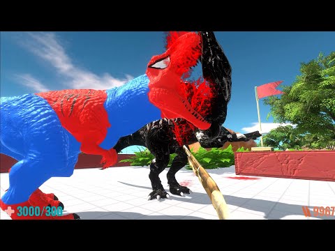 FPS ESCAPE from VENOM SPINO vs SPIDERMAN T-REX - Animal Revolt Battle Simulator ARBS