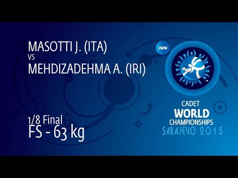 1/8 FS - 63 kg: A. MEHDIZADEHMA (IRI) df. J. MASOTTI (ITA) by FALL, 7-0