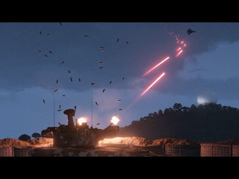 Air Defense System vs Incoming Jet - Anti-Air Tank in Action - Nighttime Combat - Military Vehicles