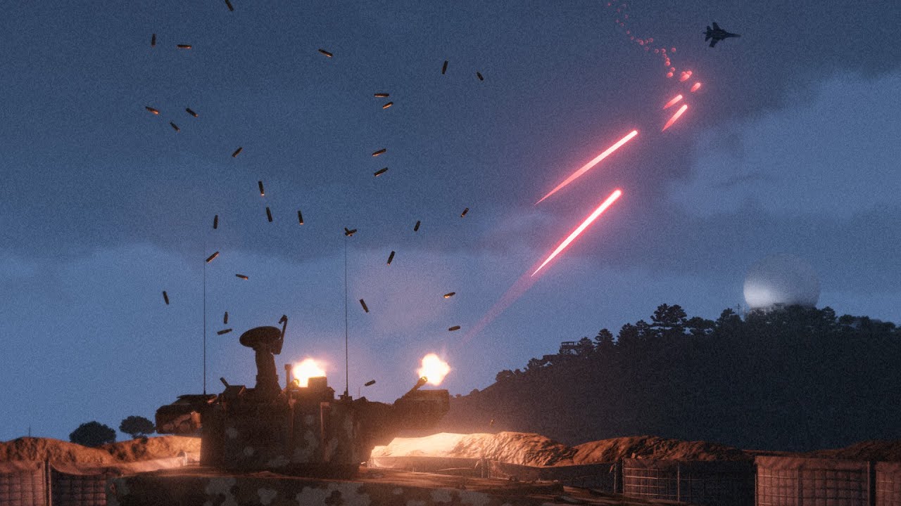 Air Defense System vs Incoming Jet - Anti-Air Tank in Action - Nighttime Combat - Military Vehicles