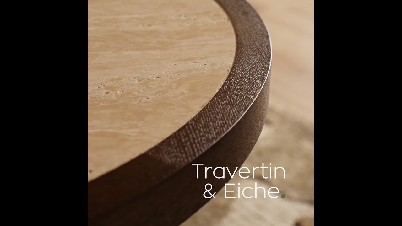 Couchtisch Set Mae Ø62 und Ø50 cm Eiche/Travetin