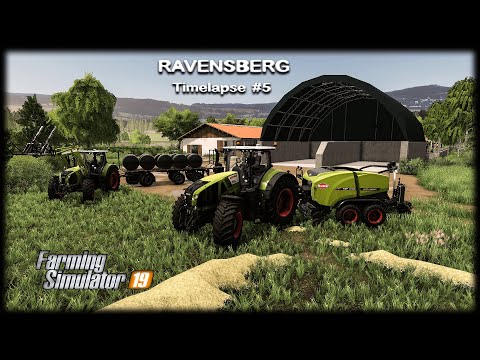 Raking, baling, collecting hay, colecting/seling grass silage bales | Ravensberg | FS19 Timelapse #5