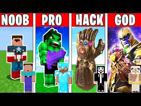 Minecraft Battle: NOOB vs PRO vs HACKER vs GOD: GLOVE THANOS! MARVEL AVANGERS: ENDGAME CHALLENGE!