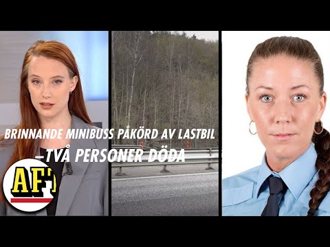 Brinnande minibuss påkörd av lastbil – två personer döda