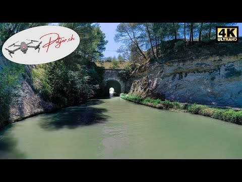 Canal du midi - Tunnel de malpas near Béziers France 4k by drone
