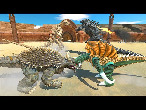 Anguirus and Godzilla Skeleton vs Mechagodzilla and Gigan - Animal Revolt Battle Simulator