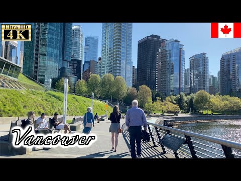🇨🇦【4K】Vancouver Spring Walk -  Seawall Water Walk in Coal Harbour (May, 2021)