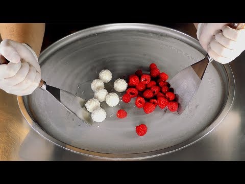 ASMR - Raspberry & Raffaello Ice Cream Rolls | oddly satisfying fast ASMR with Tapping & Scratching